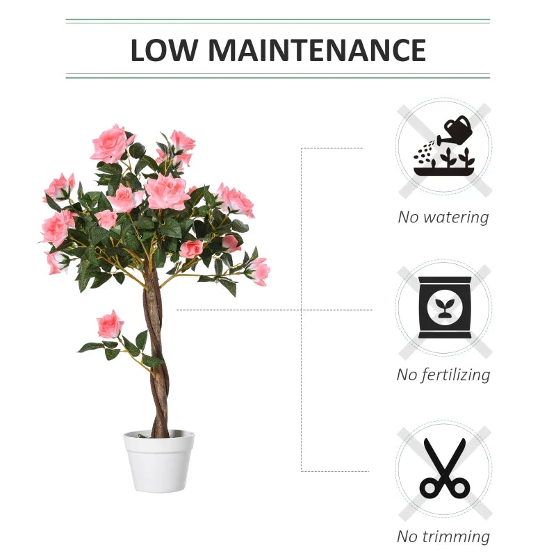 Outsunny Artificial Rose Tree And Planter For Indoor & Outdoor Use - Pink And Green 4 Outsunny Artificial Rose Tree And Planter For Indoor & Outdoor Use - Pink And Green - Image 4