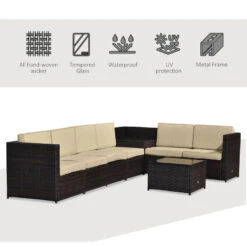Outsunny Rattan Corner Sofa Set With Table - Brown -Home Furnishing Serie Shop kyba0917fe8384473 jpg