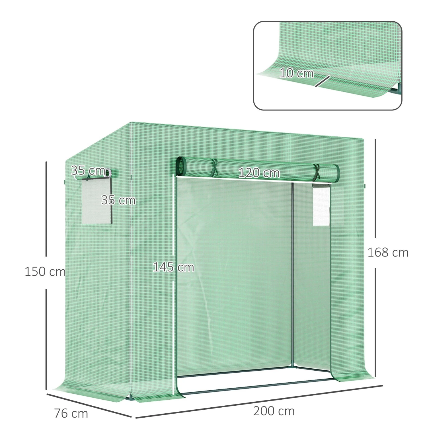 Outsunny Outdoor Greenhouse Poly Tunnel Plants Reinforced Top Cover 1.98 X 0.77 X 1.49 M 3 Outsunny Outdoor Greenhouse Poly Tunnel Plants Reinforced Top Cover 1.98 X 0.77 X 1.49 M - Image 3