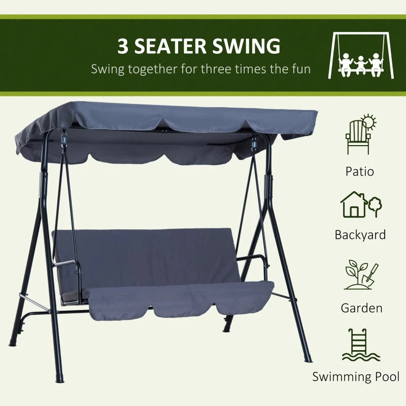 Outsunny Metal Swing Chair 3-Seater - Grey 8 Outsunny Metal Swing Chair 3-Seater - Grey - Image 8