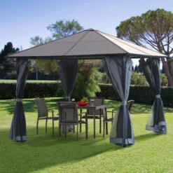 Outsunny Hardtop Gazebo With Aluminium Frame And Curtains 3 X 4m - Grey 20 Outsunny Hardtop Gazebo With Aluminium Frame And Curtains 3 X 4m - Grey -Home Furnishing Serie Shop lEe74717e906a854d jpg