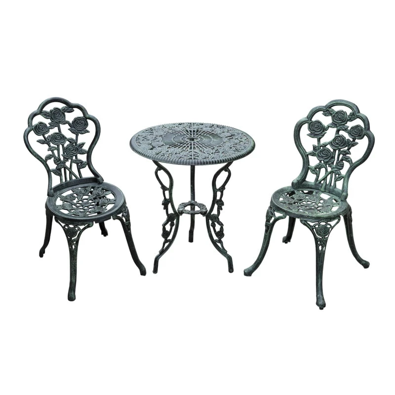 Outsunny Bistro Set Cast Aluminium - Green 11 Outsunny Bistro Set Cast Aluminium - Green - Image 11
