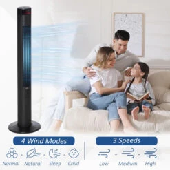 HOMCOM Tower Fan 46" Oscillating With Remote Control 117cm - Black -Home Furnishing Serie Shop liva0918017bcbffa jpg