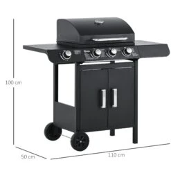 Outsunny Gas Burner Barbecue Grill 3+1 Burner Garden BBQ Trolley W/ Side Burner Warming Rack Side Shelves Storage Cabinet Piezo Ignition Thermometer 110x50x100cm -Home Furnishing Serie Shop llrc7a17dc22f05e5 4e99db3b 5696 4dd9 8cab b7971dcd71bd