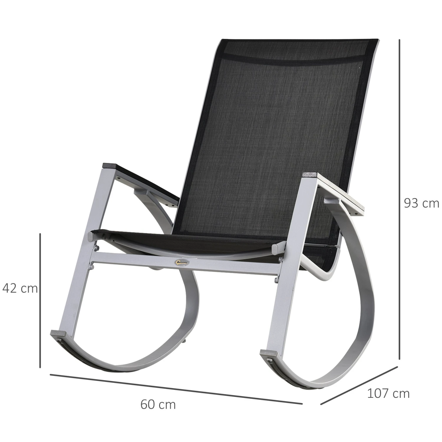 Outsunny Rocking Chair Sun Lounger Garden Seat Patio High Back Texteline Black 4 Outsunny Rocking Chair Sun Lounger Garden Seat Patio High Back Texteline Black - Image 4