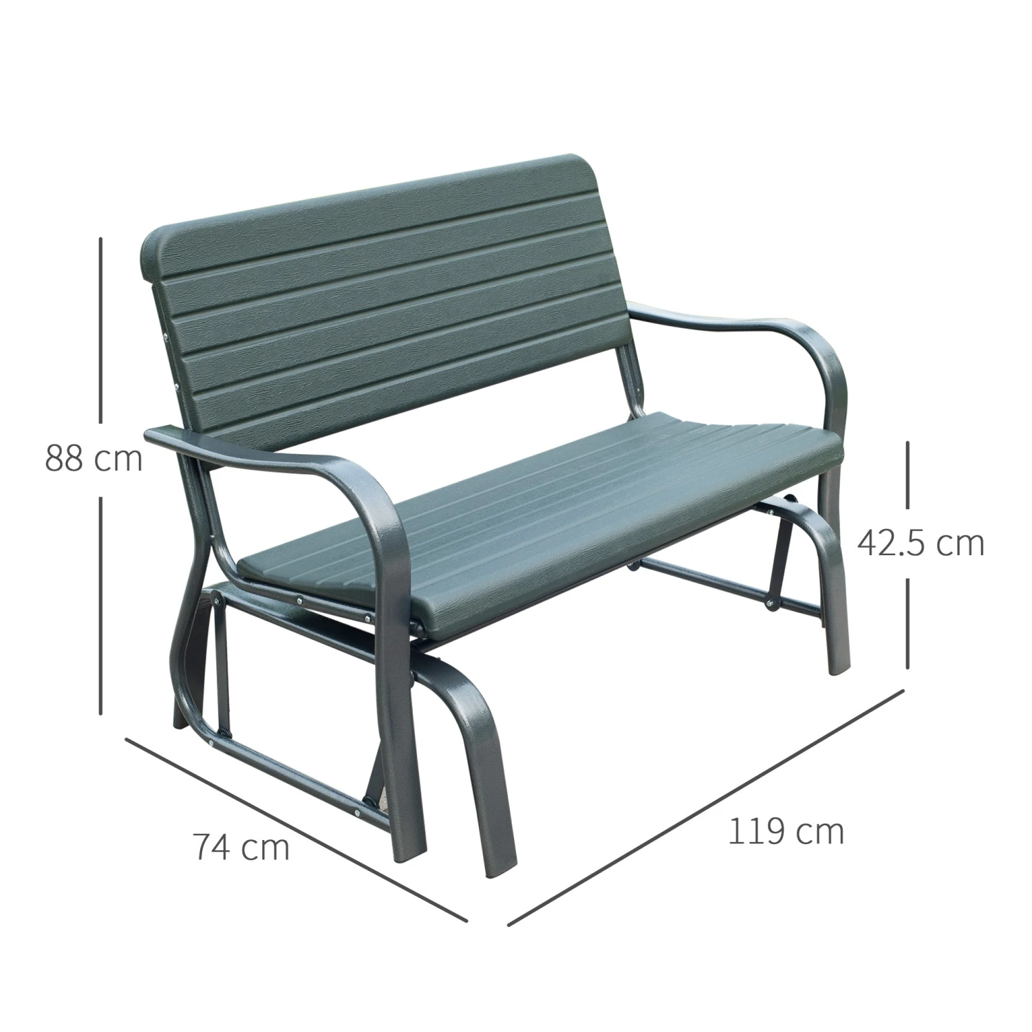 Outsunny-2 Seater Gliding Chair Bench - Green 3 Outsunny-2 Seater Gliding Chair Bench - Green - Image 3