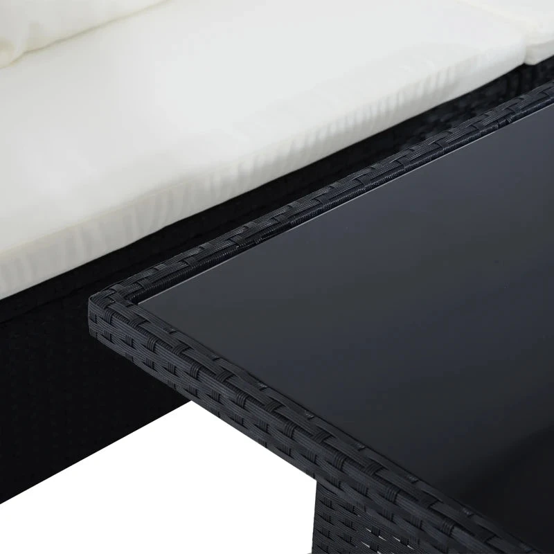 Outsunny Rattan Corner Sofa Set With Table And Footstools - Black 8 Outsunny Rattan Corner Sofa Set With Table And Footstools - Black - Image 8