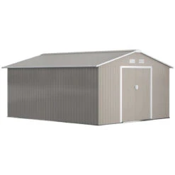 Outsunny Metal Shed 13 X 11ft - Light Grey