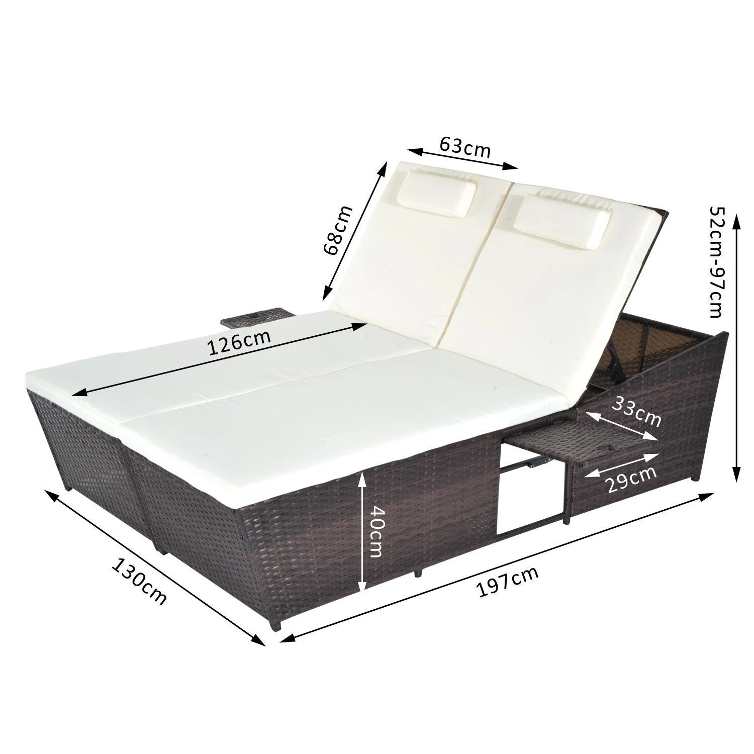 Outsunny Rattan Double Lounge 2 Outsunny Rattan Double Lounge - Image 2