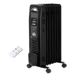HOMCOM Home Savers 1630W Oil Filled Radiator, 7 Fin Portable Heater W/ Timer Remote Control Black
