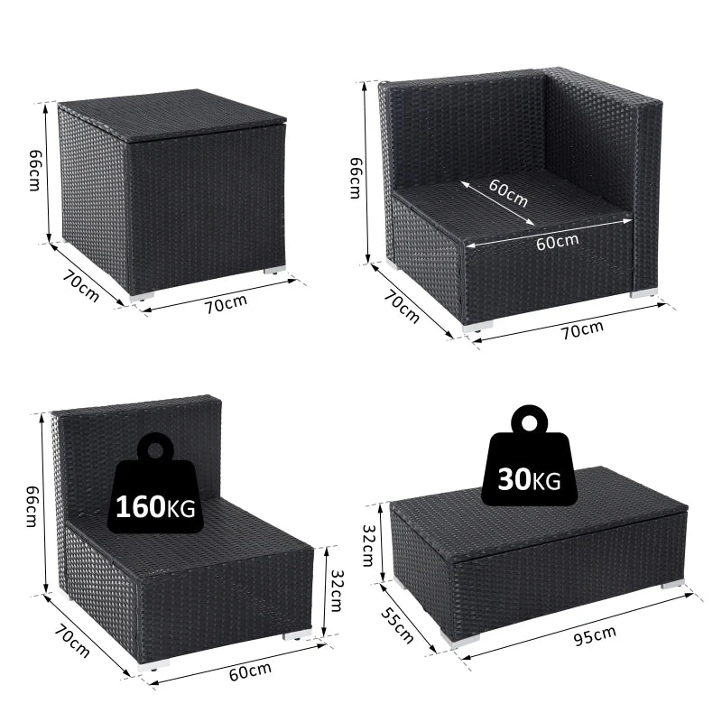 Outsunny Rattan Corner Sofa Set - Black 3 Outsunny Rattan Corner Sofa Set - Black - Image 3