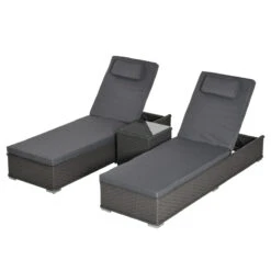 Outsunny Outdoor Rattan Lounger Set With Table - Grey
