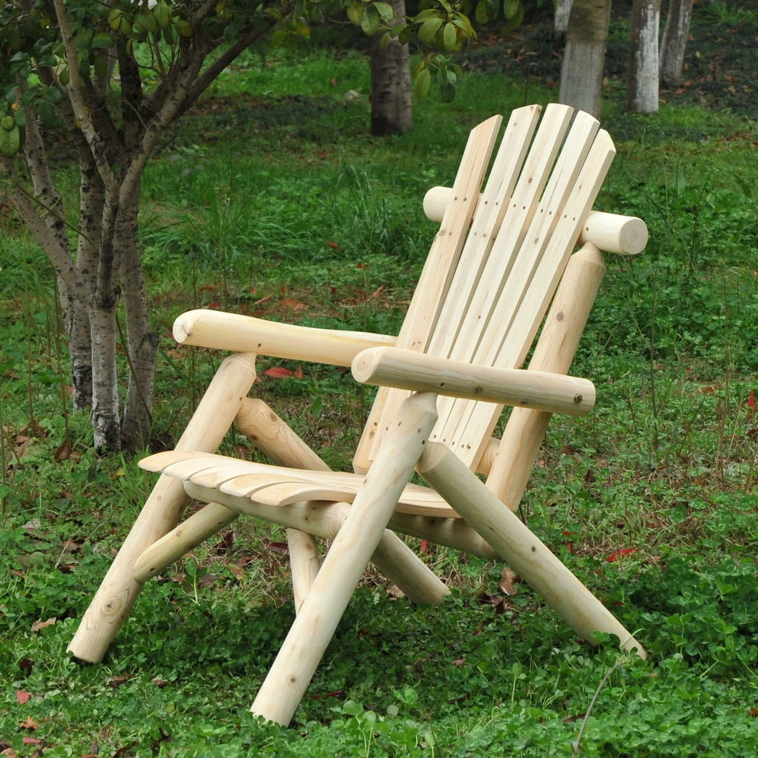 Outsunny Adirondack Chair -Natural Wood 2 Outsunny Adirondack Chair -Natural Wood - Image 2
