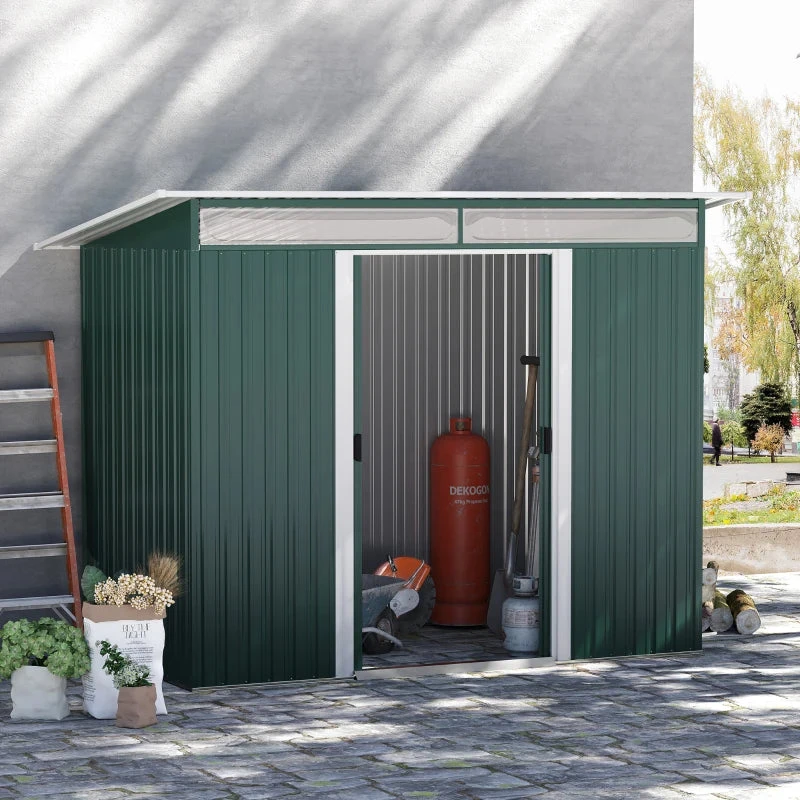 Outsunny Metal Garden Shed 260L X 133W X 200Hcm - Green 2 Outsunny Metal Garden Shed 260L X 133W X 200Hcm - Green - Image 2
