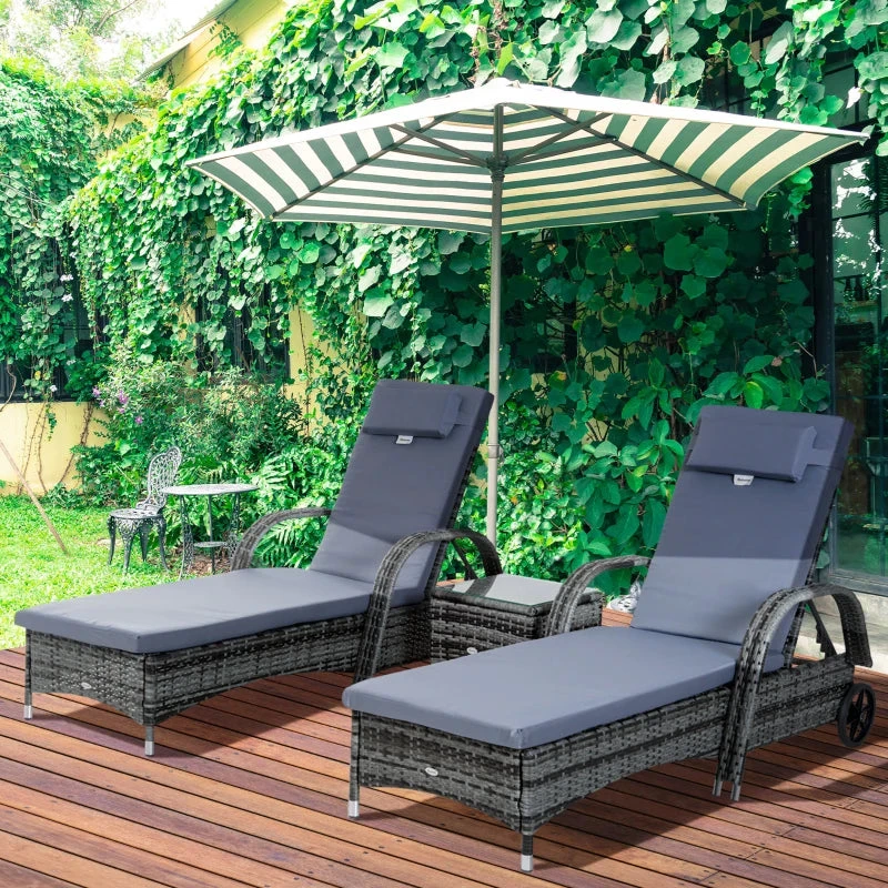 Outsunny Rattan Lounge Set With Side Table - Grey 12 Outsunny Rattan Lounge Set With Side Table - Grey - Image 12
