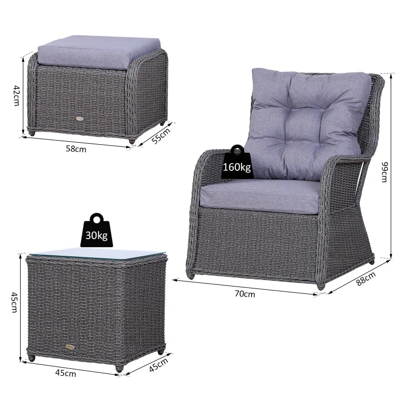Outsunny Garden Sofa Chair & Stool With Table Set - Grey 3 Outsunny Garden Sofa Chair & Stool With Table Set - Grey - Image 3