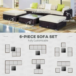 Outsunny 6 PC Rattan Sofa Coffee Table Set Sectional Wicker Weave Furniture For Garden Outdoor Conservatory W/ Pillow Cushion- Brown 13 Outsunny 6 PC Rattan Sofa Coffee Table Set Sectional Wicker Weave Furniture For Garden Outdoor Conservatory W/ Pillow Cushion- Brown -Home Furnishing Serie Shop rO2b101821a262f70 jpg