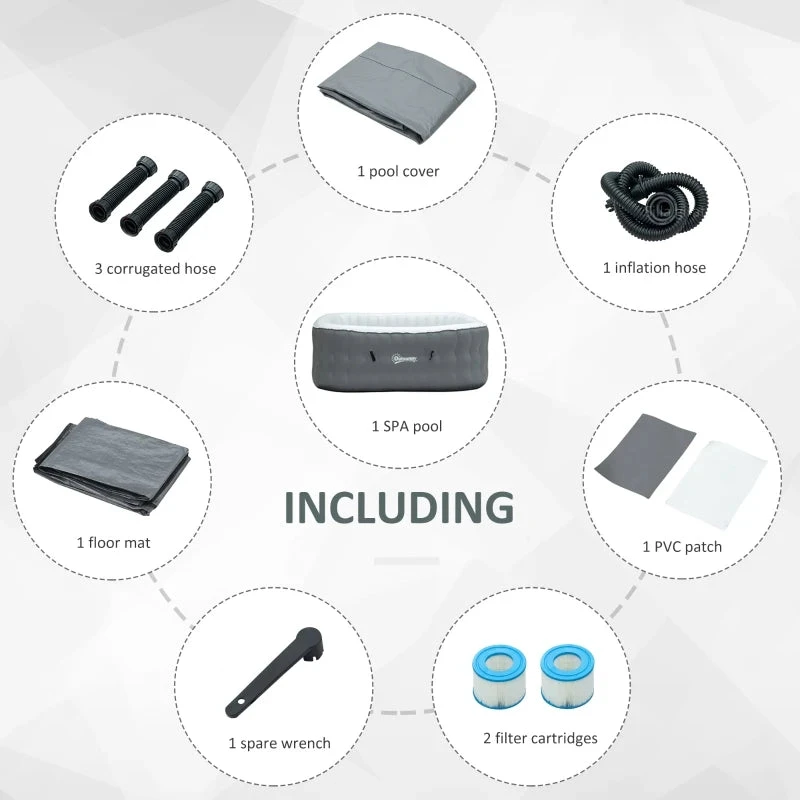 Outsunny Inflatable Hot Tub Spa Square For 4-6 People 180cm - Grey 9 Outsunny Inflatable Hot Tub Spa Square For 4-6 People 180cm - Grey - Image 9