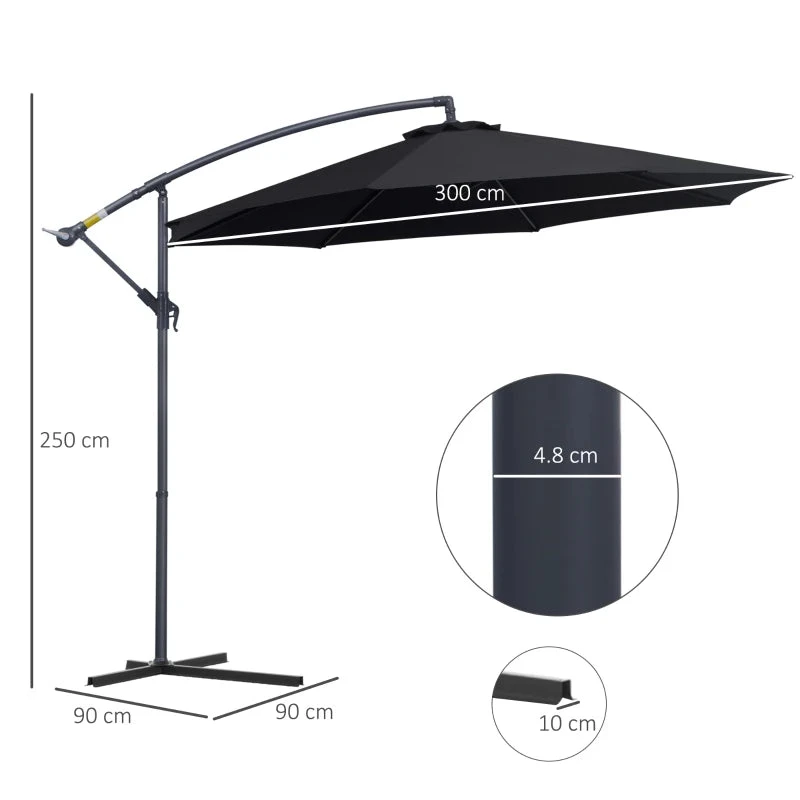 Outsunny Cantilever Banana Parasol 3m - Black 4 Outsunny Cantilever Banana Parasol 3m - Black - Image 4