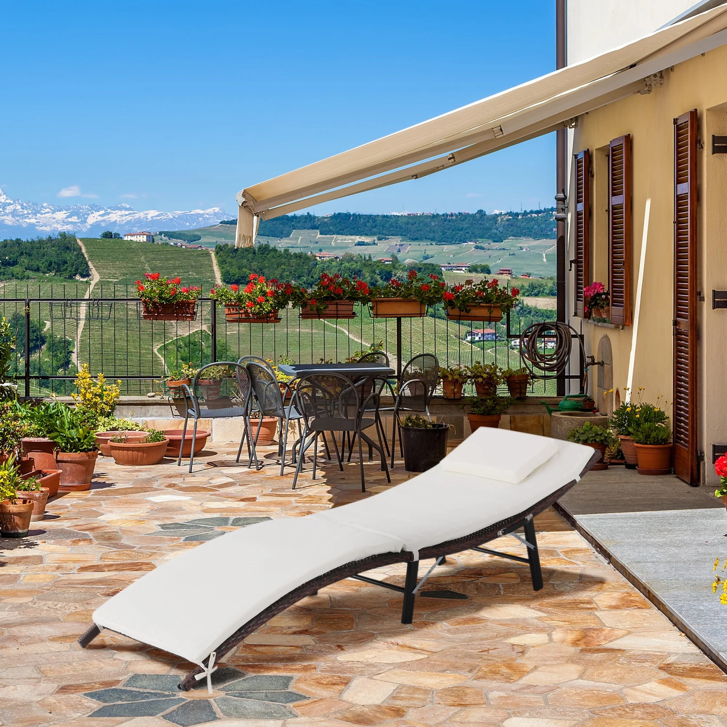 Outsunny Rattan Single Lounger - 2 Outsunny Rattan Single Lounger - - Image 2