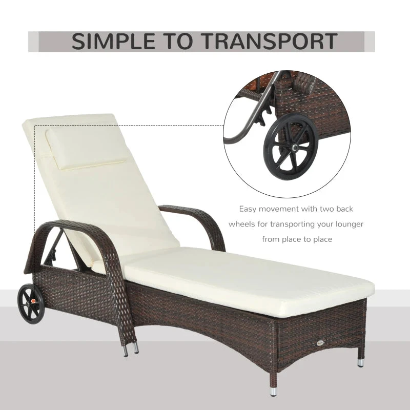Outsunny Rattan Sun Lounger - Brown 9 Outsunny Rattan Sun Lounger - Brown - Image 9
