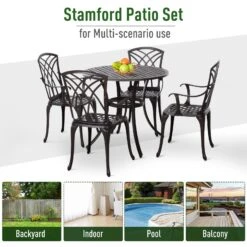 Outsunny Patio Cast Aluminium 5 PCS Dining Table & 4 Chairs Set Outdoor Garden Furniture 14 Outsunny Patio Cast Aluminium 5 PCS Dining Table & 4 Chairs Set Outdoor Garden Furniture -Home Furnishing Serie Shop suo84217dc3c1dd29