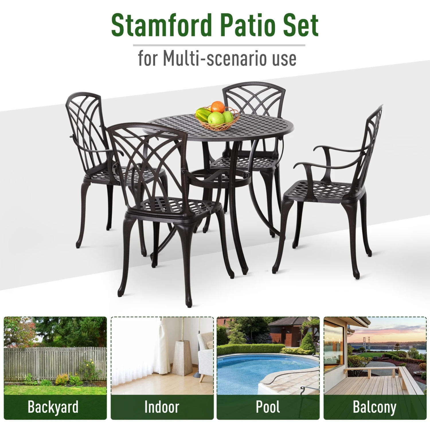 Outsunny Patio Cast Aluminium 5 PCS Dining Table & 4 Chairs Set Outdoor Garden Furniture 7 Outsunny Patio Cast Aluminium 5 PCS Dining Table & 4 Chairs Set Outdoor Garden Furniture - Image 7