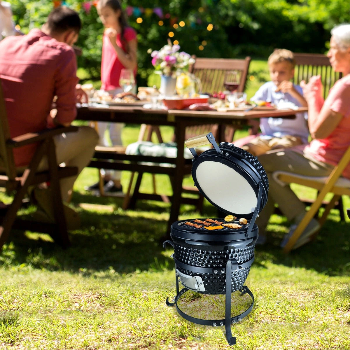 Outsunny Cast Iron Ceramic Kamado Charcoal BBQ Oven 4 Outsunny Cast Iron Ceramic Kamado Charcoal BBQ Oven - Image 4