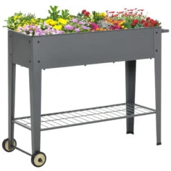 Outsunny Raised Garden Bed With Wheels And Bottom Shelf Outdoor 104 X 39 X 80cm
