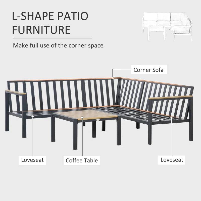 Outsunny Corner Sofa Set L Shape With Table - Dark Grey 4 Outsunny Corner Sofa Set L Shape With Table - Dark Grey - Image 4