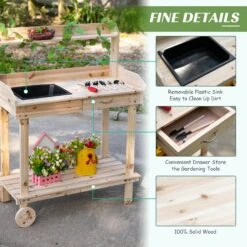 Outsunny Wooden Potting Bench Work Table With 2 Removable Wheels, Sink, Drawer & Large Storage Spaces, 92x45x119cm 13 Outsunny Wooden Potting Bench Work Table With 2 Removable Wheels, Sink, Drawer & Large Storage Spaces, 92x45x119cm -Home Furnishing Serie Shop vfT88c17ee2cf0775
