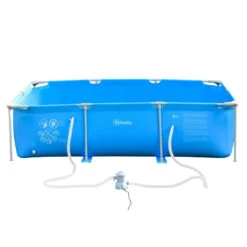 Outsunny Swimming Pool With Steel Frame & Filter 315L X 225W X 75H Cm - Blue