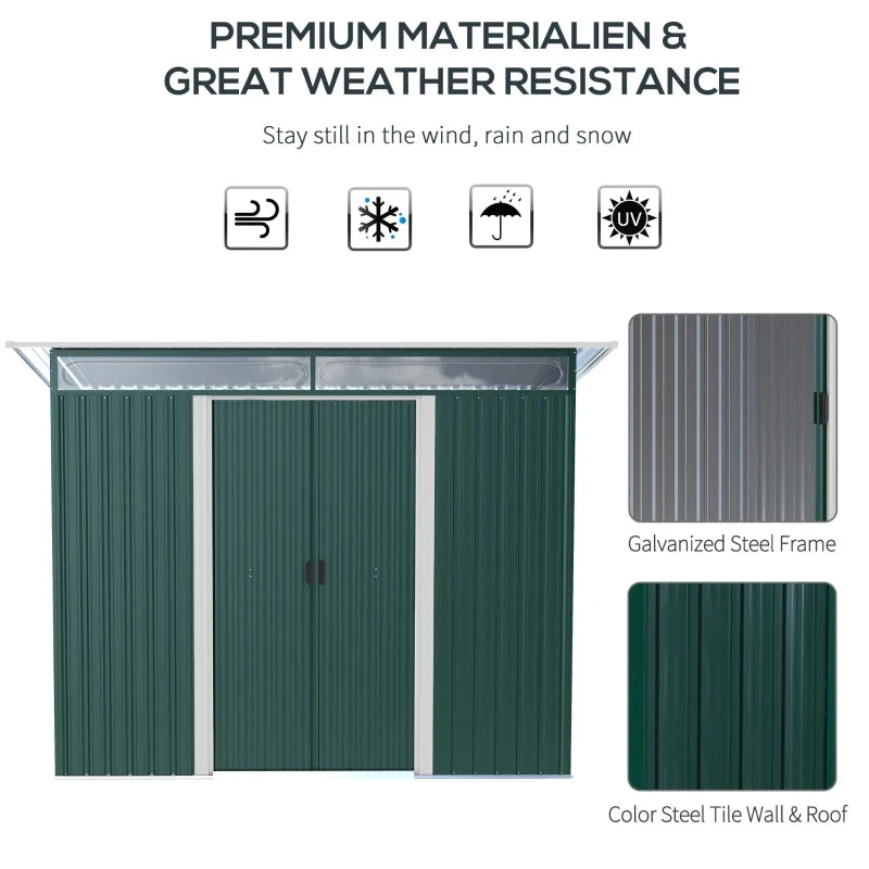 Outsunny Metal Garden Shed 260L X 133W X 200Hcm - Green 6 Outsunny Metal Garden Shed 260L X 133W X 200Hcm - Green - Image 6