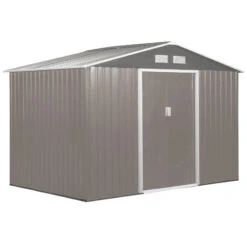Outsunny Storage Shed In Galvanised Steel With Sliding Door 9ft X 6ft - Grey