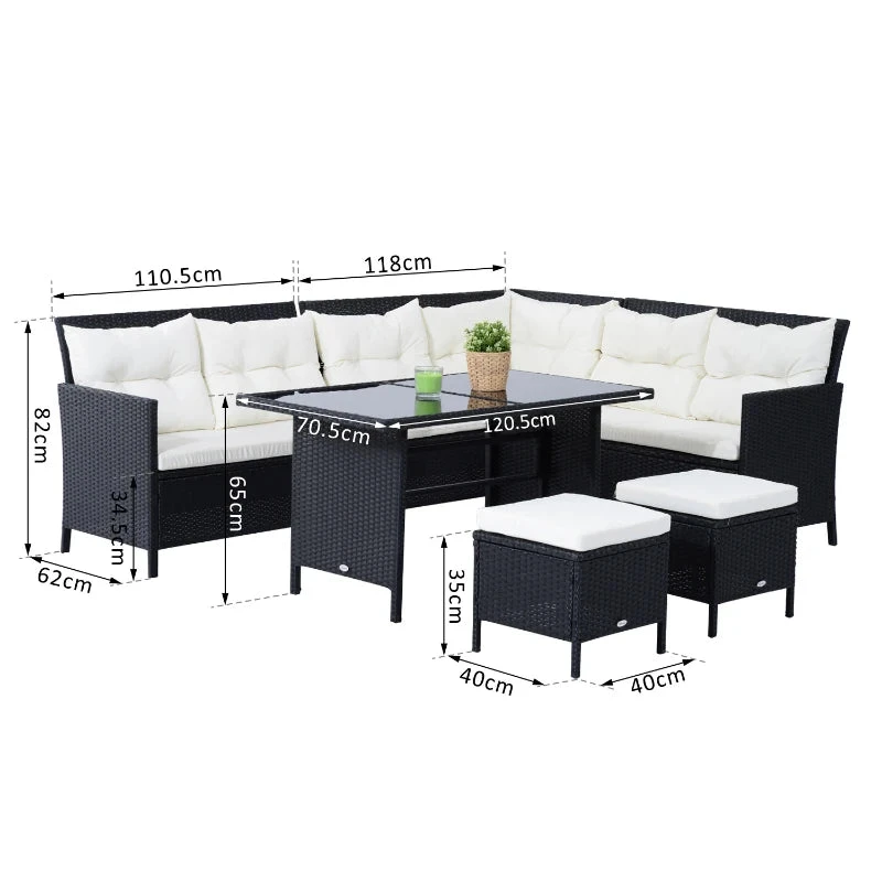 Outsunny Rattan Corner Sofa Set With Table And Footstools - Black 3 Outsunny Rattan Corner Sofa Set With Table And Footstools - Black - Image 3