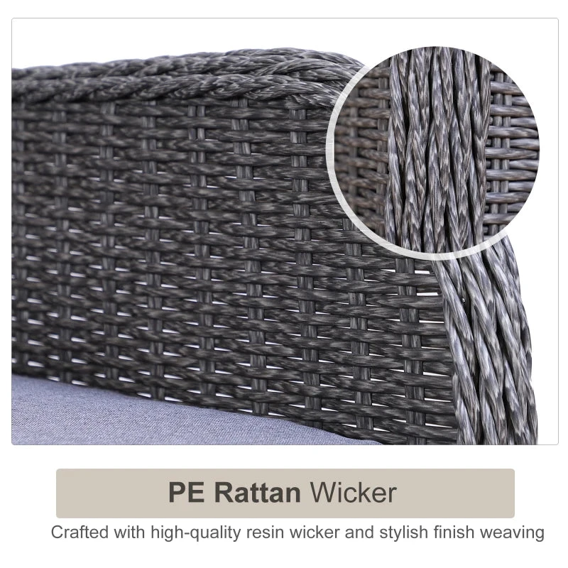 Outsunny Garden Sofa Chair & Stool With Table Set - Grey 5 Outsunny Garden Sofa Chair & Stool With Table Set - Grey - Image 5