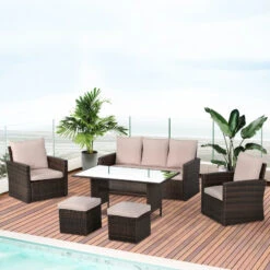 Outsunny Rattan Sofa Sets With Footstool - Brown -Home Furnishing Serie Shop x9B90f1818b352c20 jpg