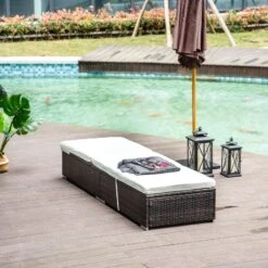 Outsunny PE Rattan Sun Lounger With Cushion, Outdoor Garden Sunbed Furniture With 5-Level Recliner Backrest, And Armrest, Brown -Home Furnishing Serie Shop xAr6ff17eecc29d7d