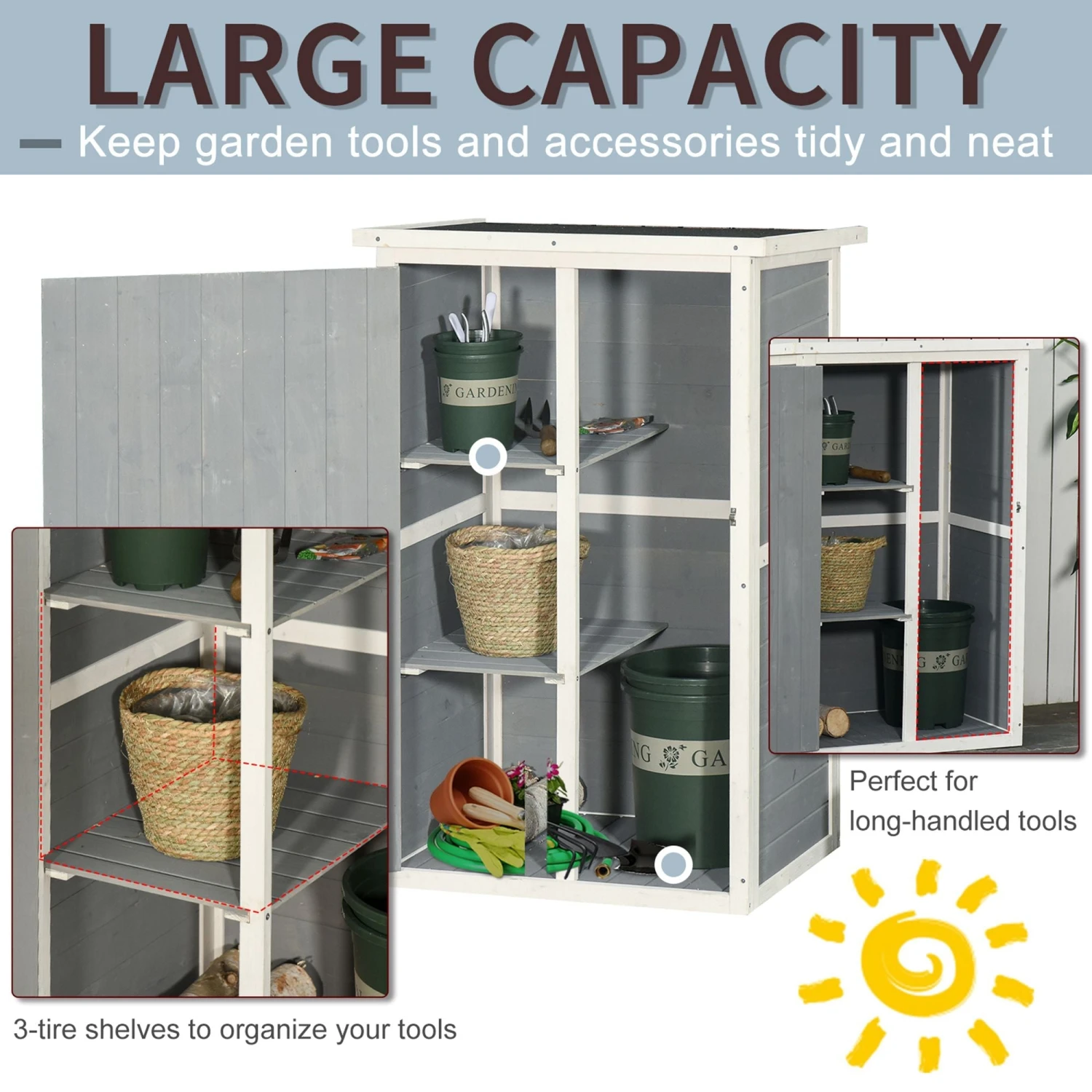 Outsunny Garden Storage Shed - Grey 4 Outsunny Garden Storage Shed - Grey - Image 4