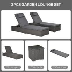 Outsunny Outdoor Rattan Lounger Set With Table - Grey -Home Furnishing Serie Shop xb288c186bb7454bc jpg
