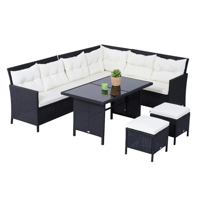 Outsunny Rattan Corner Sofa Set With Table And Footstools - Black 10 Outsunny Rattan Corner Sofa Set With Table And Footstools - Black - Image 10