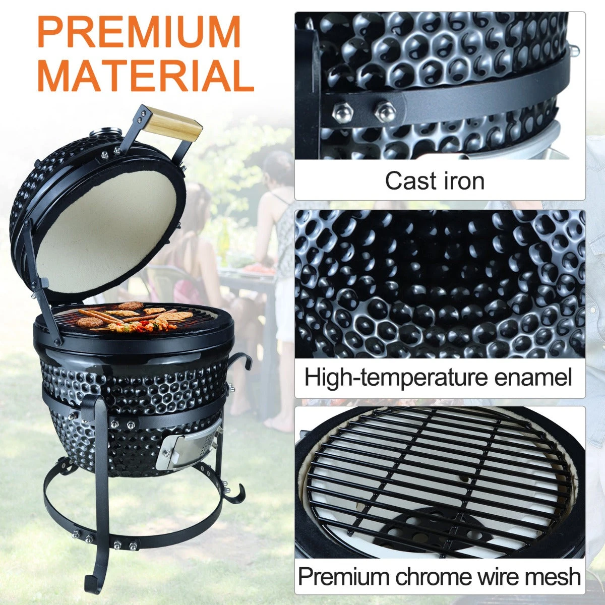Outsunny Cast Iron Ceramic Kamado Charcoal BBQ Oven 9 Outsunny Cast Iron Ceramic Kamado Charcoal BBQ Oven - Image 9